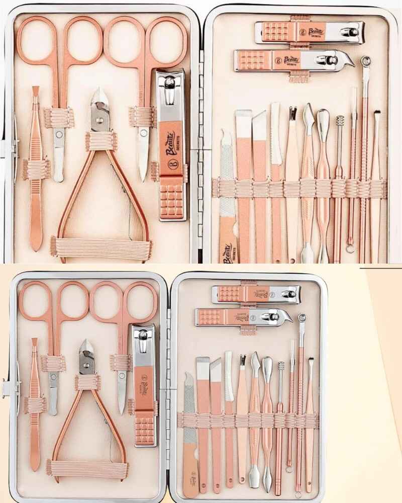 Beaute Secrets 18 piece rose gold manicure pedicure kit nail care tools gift set for women professional quality