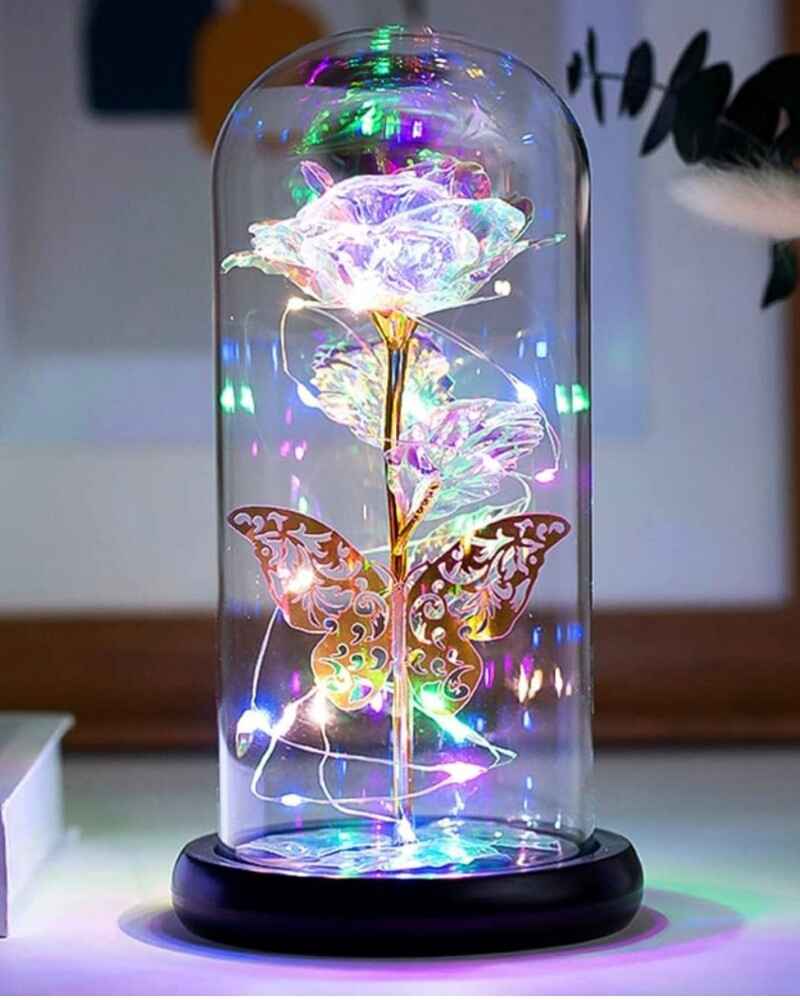 ORORANY forever galaxy glass rose LED light butterfly decoration Valentine Mother Day birthday gift for her romantic